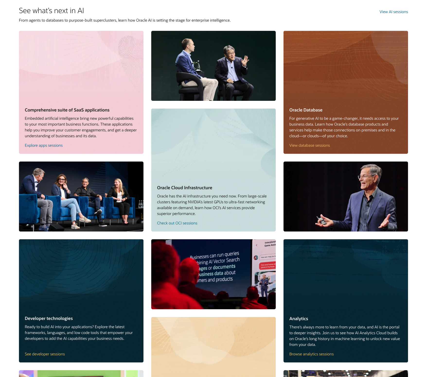 A grid of pages and photography from the Oracle CloudWorld 2025 website