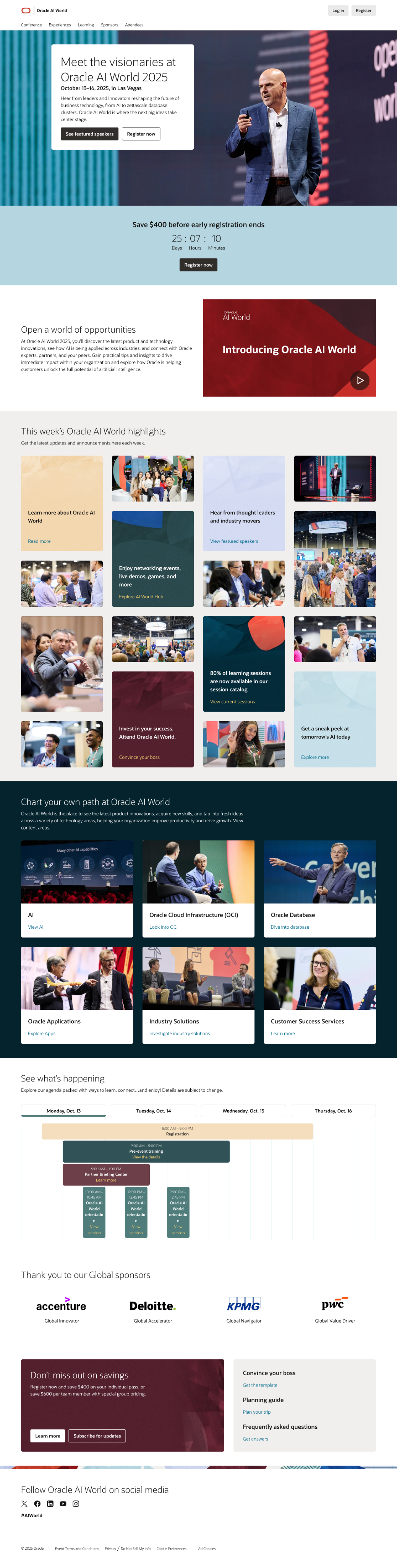 The full Oracle AI World 2025 page built with Sequoia